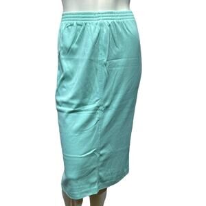 Vintage 90s Aileen Petites Mint Blue Cotton Midi Skirt Size XS Elastic Waist